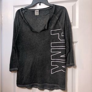 Vintage PINK distressed V neck. Gray. Size small